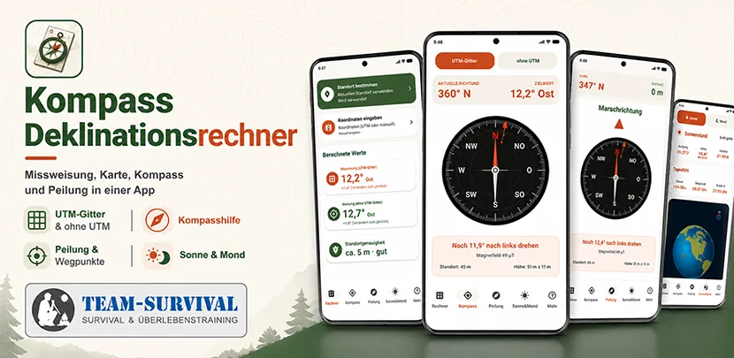 Kompass Deklinationsrechner App von Team-Survival